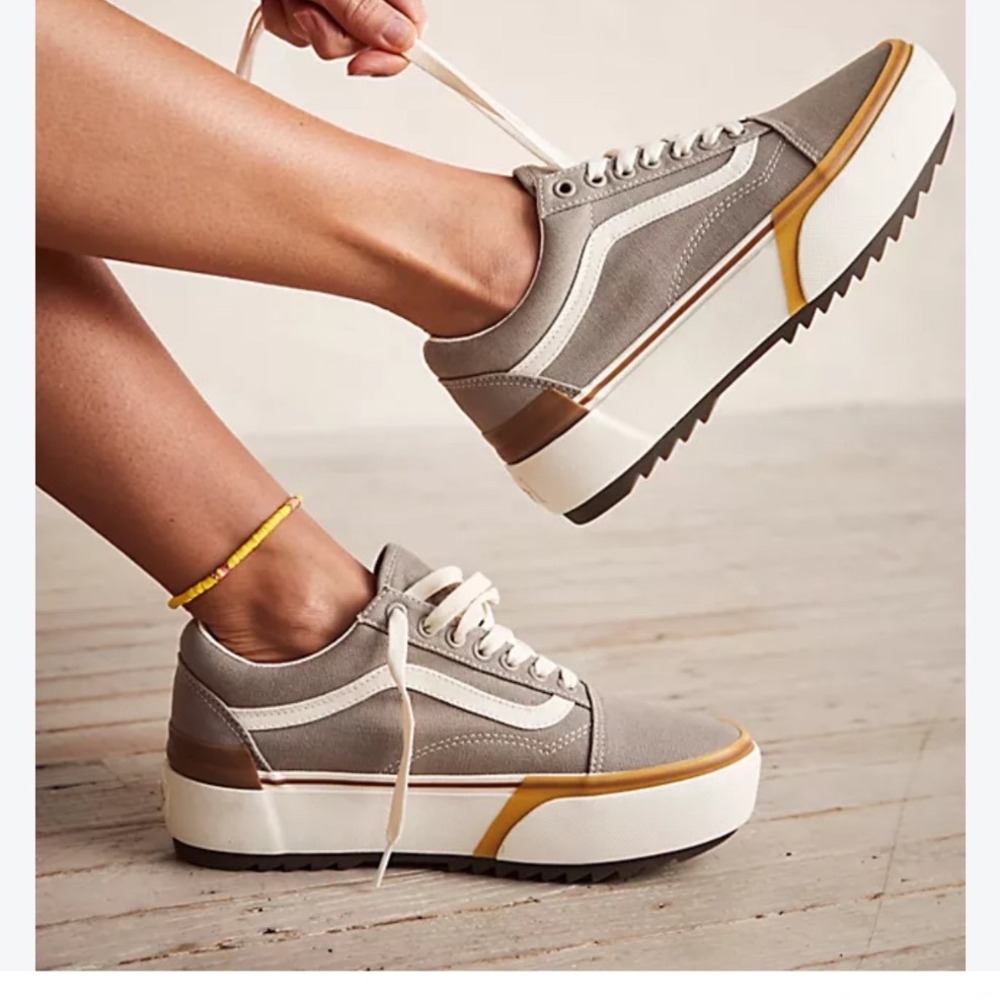 Vans Old Skool Stacked Platform Sneakers Pewter Marshmallow Grey Women Shoes